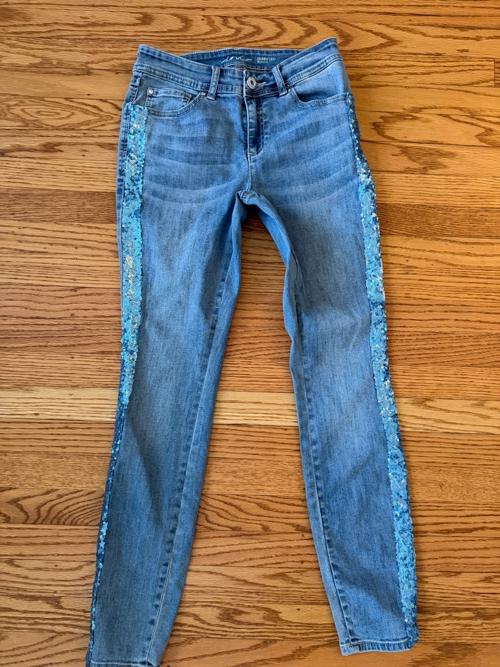 INC International Concepts Skinny Leg Sequin Side Stripe Jeans Size 2